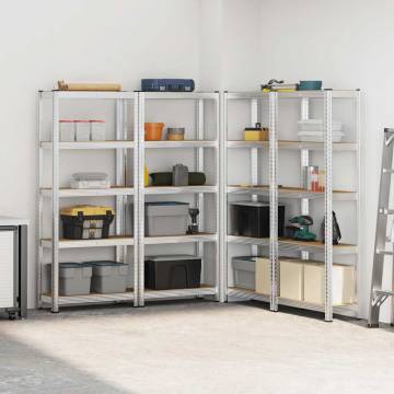 5-Layer Storage Shelves (4 pcs) - Silver Steel & Engineered Wood