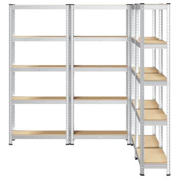 5-Layer Storage Shelves (4 pcs) - Silver Steel & Engineered Wood