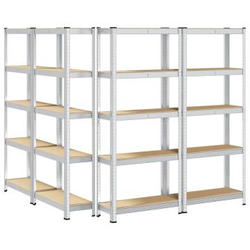 5-Layer Storage Shelves (4 pcs) - Silver Steel & Engineered Wood