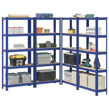 5-Layer Storage Shelves - Blue Steel & Engineered Wood 4 pcs