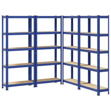 5-Layer Storage Shelves - Blue Steel & Engineered Wood 4 pcs