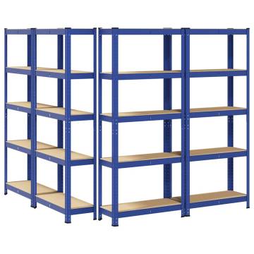 5-Layer Storage Shelves - Blue Steel & Engineered Wood 4 pcs