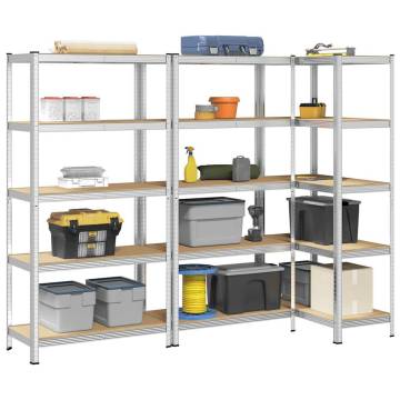 5-Layer Storage Shelves - 3 pcs Silver Steel & Engineered Wood