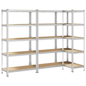 5-Layer Storage Shelves - 3 pcs Silver Steel & Engineered Wood