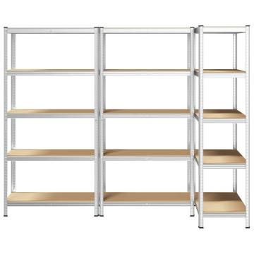 5-Layer Storage Shelves - 3 pcs Silver Steel & Engineered Wood