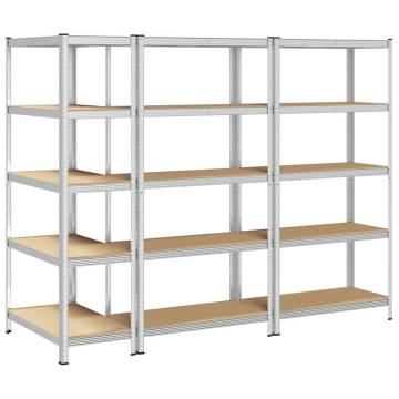 5-Layer Storage Shelves - 3 pcs Silver Steel & Engineered Wood