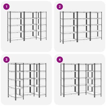 5-Layer Storage Shelves - 3 pcs Silver Steel & Engineered Wood