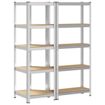 2 Piece 5-Layer Shelves Set - Steel & Engineered Wood