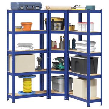 3 Piece 5-Layer Shelves Set - Blue Steel & Engineered Wood