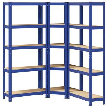 3 Piece 5-Layer Shelves Set - Blue Steel & Engineered Wood