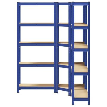 3 Piece 5-Layer Shelves Set - Blue Steel & Engineered Wood