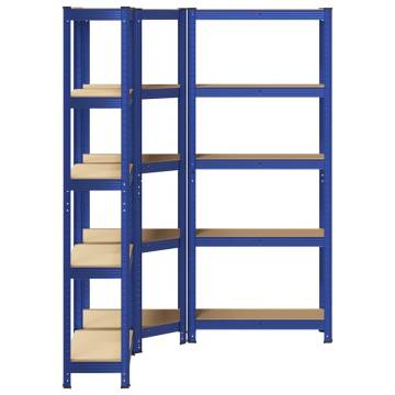 3 Piece 5-Layer Shelves Set - Blue Steel & Engineered Wood