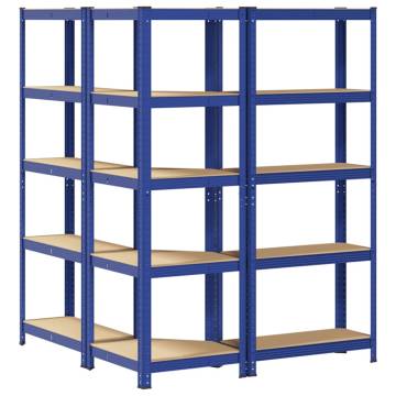 3 Piece 5-Layer Shelves Set - Blue Steel & Engineered Wood