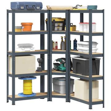 3 Piece 5-Layer Shelves Set - Anthracite Steel & Wood Storage