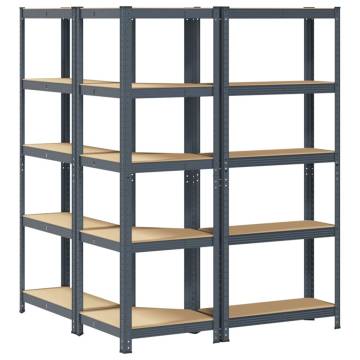 3 Piece 5-Layer Shelves Set - Anthracite Steel & Wood Storage