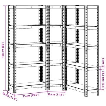 3 Piece 5-Layer Shelves Set - Anthracite Steel & Wood Storage