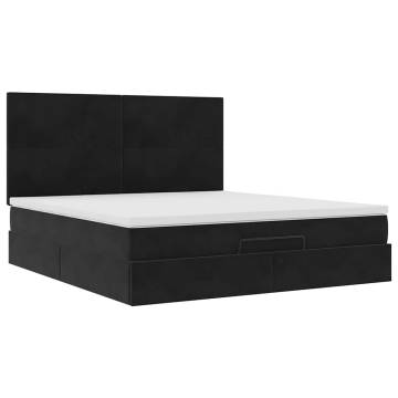 Ottoman Bed with Mattresses - Black Velvet 160x200cm | HipoMarket