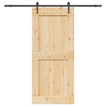 Solid Wood Pine Sliding Door with Hardware Set - 100x210 cm