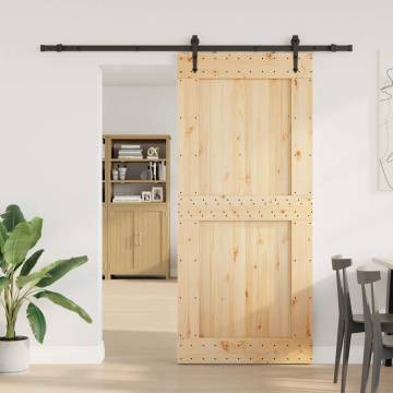 Solid Wood Pine Sliding Door with Hardware Set - 100x210 cm