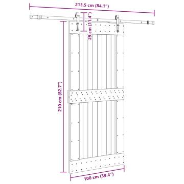 Solid Wood Pine Sliding Door with Hardware Set - 100x210 cm