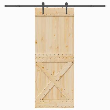 Sliding Door with Hardware Set - Solid Pine Wood 90x210 cm