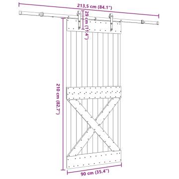 Sliding Door with Hardware Set - Solid Pine Wood 90x210 cm