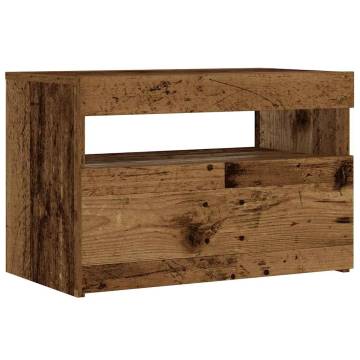 Stylish Bedside Cabinet with LED Lights - Old Wood 60x35x40 cm