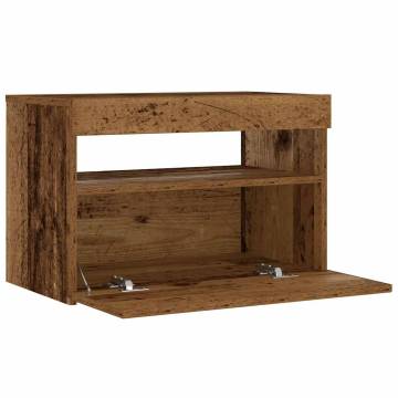 Stylish Bedside Cabinet with LED Lights - Old Wood 60x35x40 cm