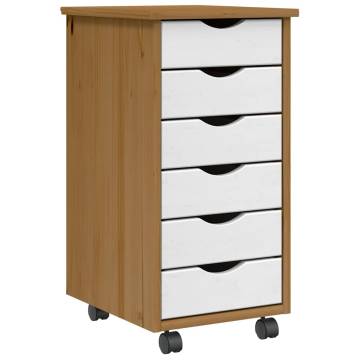 Rolling Cabinet with Drawers - MOSS Honey Brown Wood