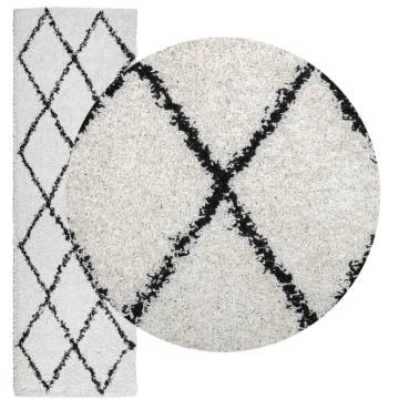 Shaggy Rug High Pile Modern Cream & Black 80x250 cm