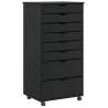  Rolling Cabinet with Drawers MOSS Black Solid Wood Pine Colour black Size 53 x 39 x 103 cm Quantity in Package 1 Number of 