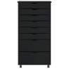 Rolling Cabinet with Drawers MOSS - Black Solid Pine Wood