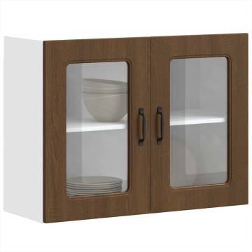 Kalmar Brown Oak Kitchen Wall Cabinet with Glass Door