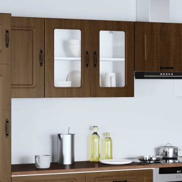 Kalmar Brown Oak Kitchen Wall Cabinet with Glass Door