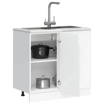 Kalmar High Gloss White Kitchen Base Cabinet - HipoMarket UK