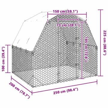 Sturdy Chicken Run with Roof - Galvanised Steel 2.5x2x2.25m