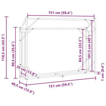 vidaxL Firewood Rack with Rain Cover - Durable Galvanised Steel