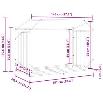 vidaxL Firewood Rack with Rain Cover - Durable Galvanised Steel