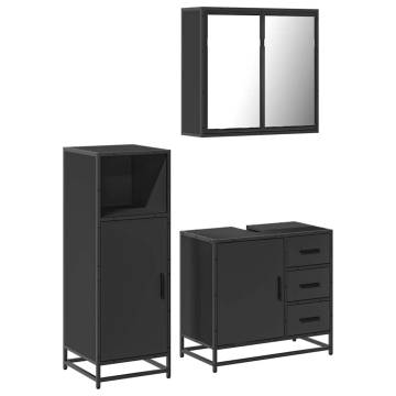 3 Piece Bathroom Furniture Set - Black Engineered Wood