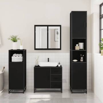 3 Piece Bathroom Furniture Set - Black Engineered Wood