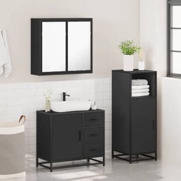 3 Piece Bathroom Furniture Set - Black Engineered Wood