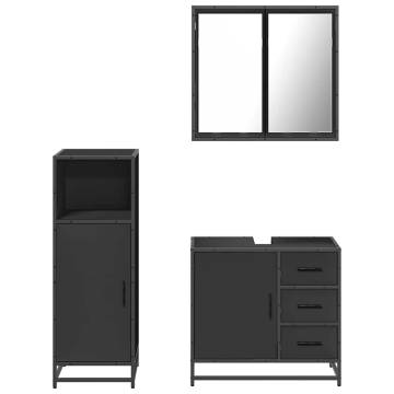 3 Piece Bathroom Furniture Set - Black Engineered Wood