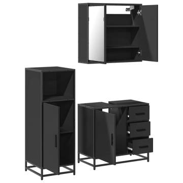 3 Piece Bathroom Furniture Set - Black Engineered Wood