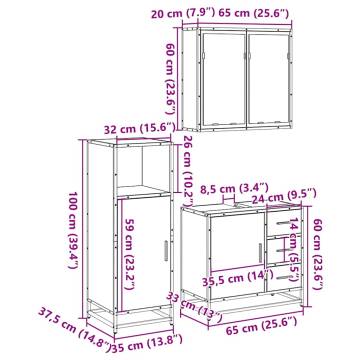 3 Piece Bathroom Furniture Set - Black Engineered Wood