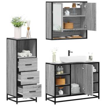 3 Piece Bathroom Furniture Set - Grey Sonoma Engineered Wood