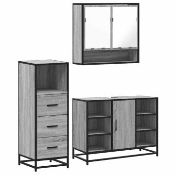 3 Piece Bathroom Furniture Set - Grey Sonoma Engineered Wood