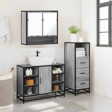 3 Piece Bathroom Furniture Set - Grey Sonoma Engineered Wood