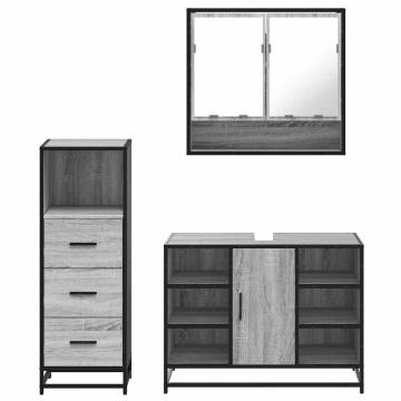 3 Piece Bathroom Furniture Set - Grey Sonoma Engineered Wood