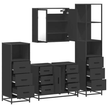 4 Piece Bathroom Furniture Set - Black Engineered Wood