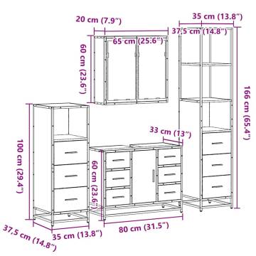 4 Piece Bathroom Furniture Set - Black Engineered Wood